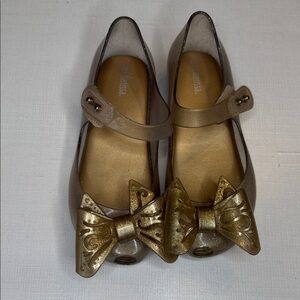 Mini Melissa Gold Dress Shoes with Bow